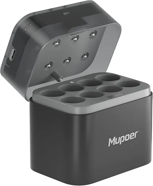 Mupoer AA Battery Charger for NiMH & Lithium Battery,Rechargeable Battery Hybrid Charger for Double a,Smart Aa Chargers,Cargador de Pilas Recargables,Integrated Charging Storage Box Gray