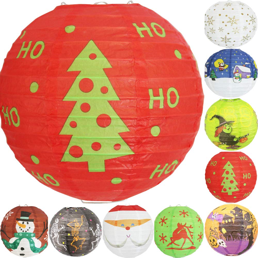 Time to Sparkle Tissue Paper Round Lanterns LampShade Lamp Shade Christmas Birthday Party Decoration | Christmas Trees, 8"(20cm) |