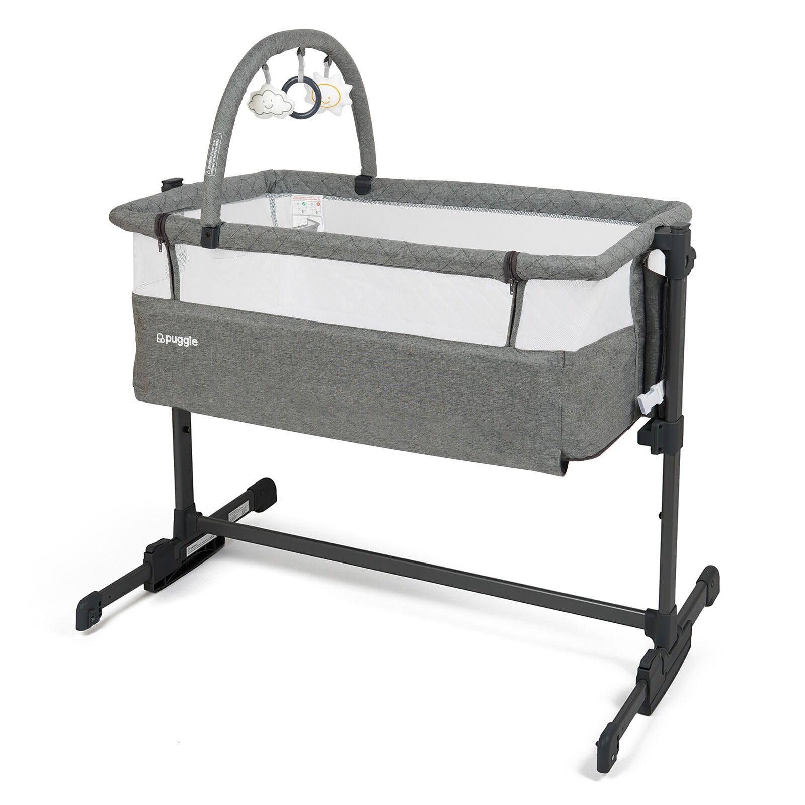 Puggle Sleepy Rocking Bedside Crib with Toy Bar - Anthracite