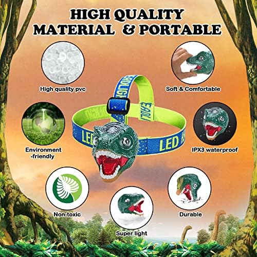 Kabeila Headlamp for Kids,Dinosaur Headlamp Kids Flashlights for Boys Girls Toddlers T-Rex LED Headlight Outdoor Dino Toys for Kids Ages 3 4 5 6 7 8 Head Lamp Camping Gear Reading Hiking Essentials 8 61pDPG2CtML. AC