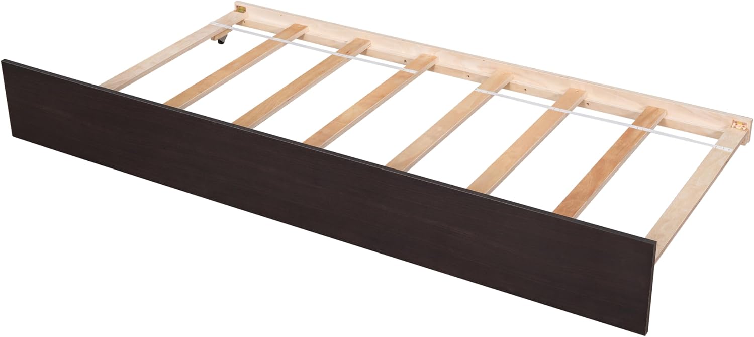Merax Twin Bed with Trundle, Twin Platform Bed Frame with Headboard and Footboard, No Box Spring Needed (Espresso)