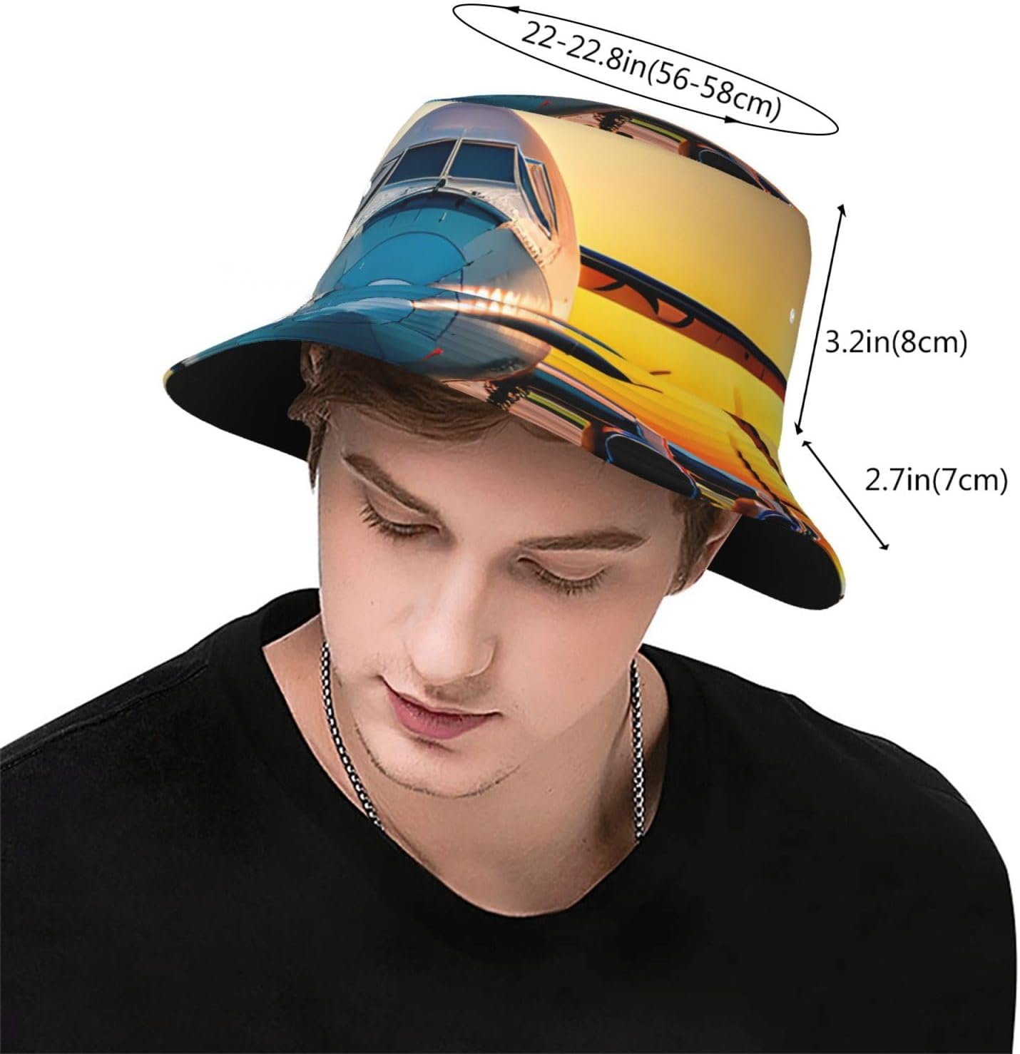 Aircraft Plane at Sunsets Print Sun Hat Outdoor Fisherman Cap Summer Bucket Hat Beach for Men Women Black