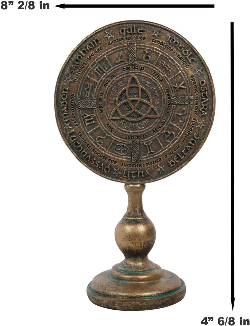 Ebros Gift Wicca Paranormal Celtic Sabbat Rune Symbols Triqueta Triquetra Knotwork Wheel of The Year Desktop Figurine Stand Sculpture Pagan Witch Calendar Desk Plaque