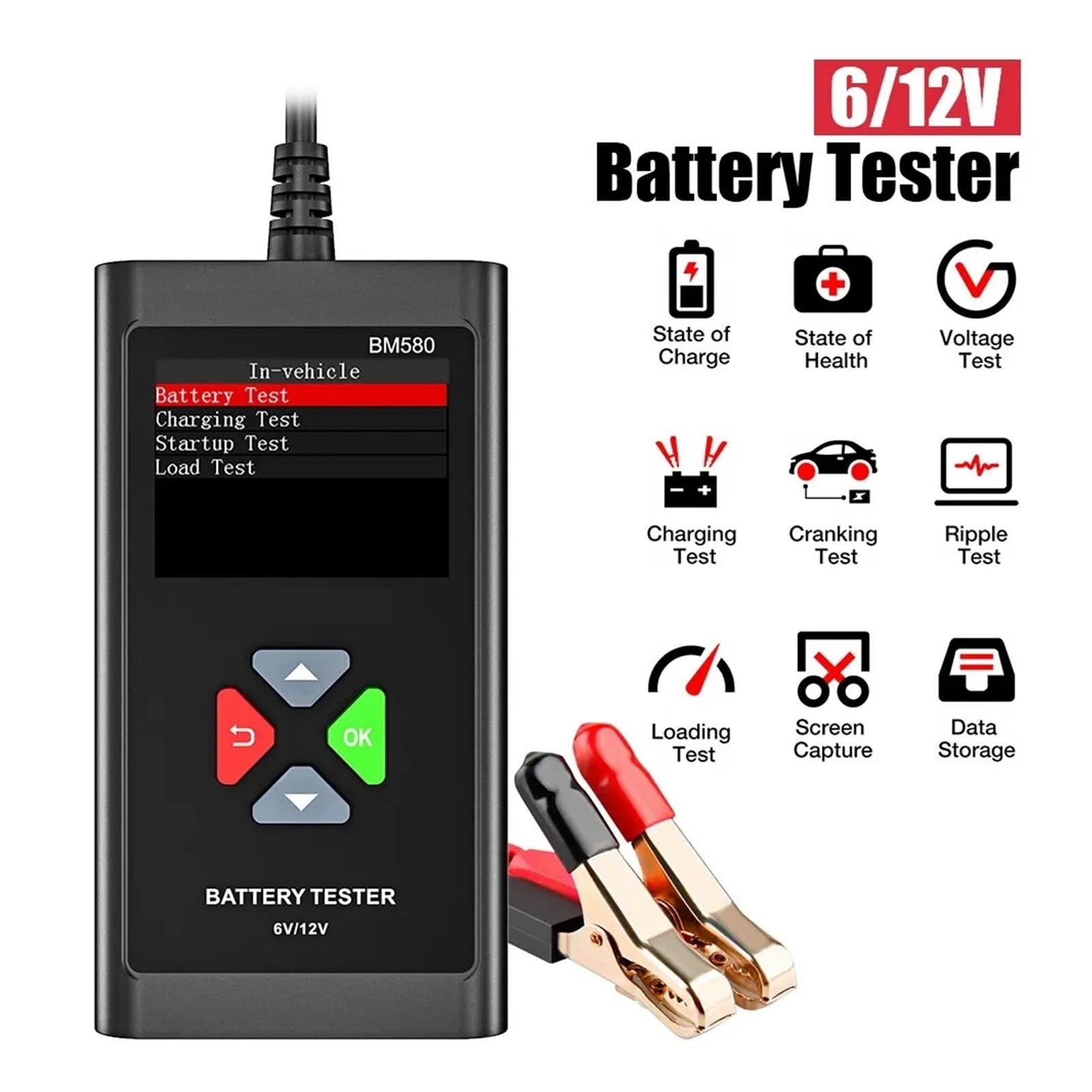 Comprobador De Baterias Probador De Batería De Coche De 12V Y 6V, Prueba De Arranque De Carga, Analizador De Circuito CCA, Accesorios For Automóviles For Batería Húmeda/Gel/ácido De Plomo