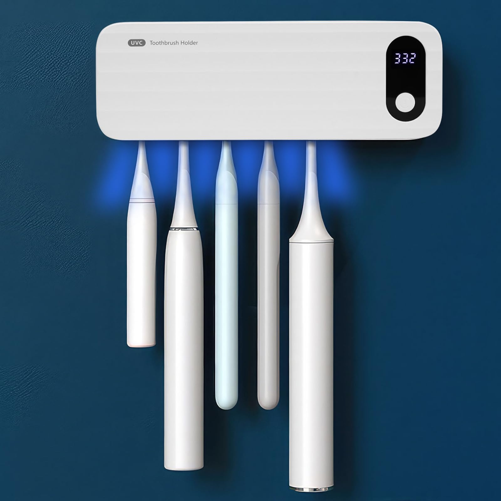 Igienizzante UV per spazzolino da denti, antibatterico, da parete, 5 slot, funzione timer, 2000 mAh ricaricabile, senza fili, montaggio a parete, bianco