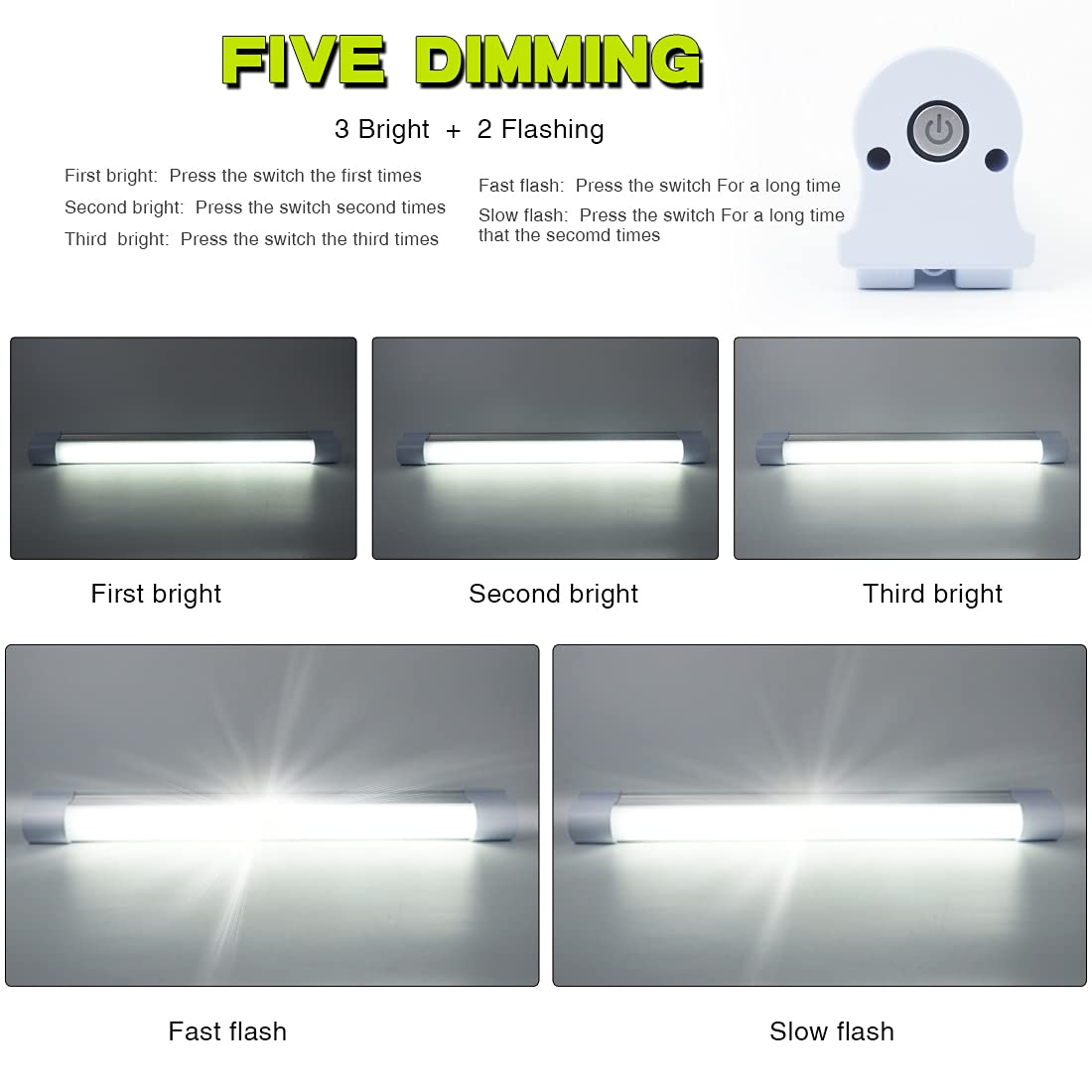 Letour 2 paquetes de luces de camping, tubo LED magnético barra de luz de trabajo de 120 W 1200 lúmenes, 5 niveles regulables, linterna de camping, luces magnéticas recargables por USB, resistencia