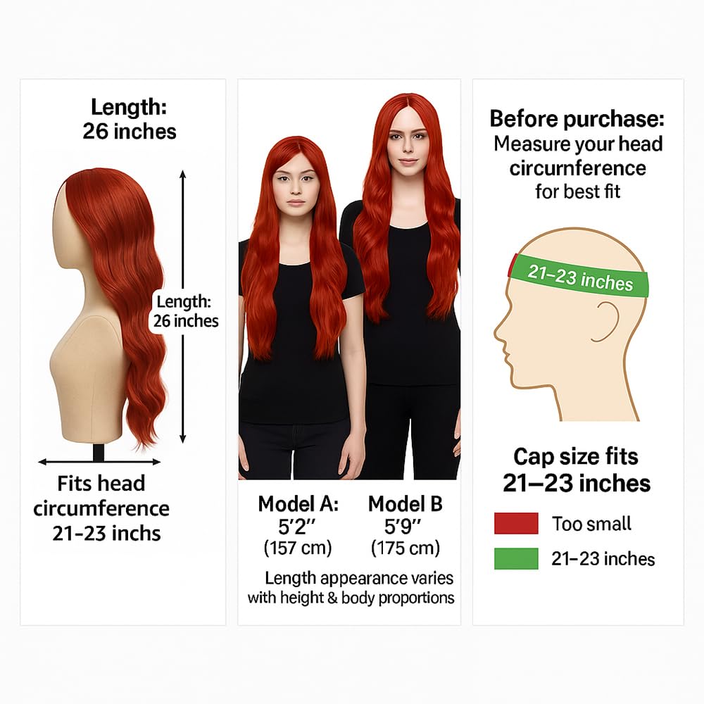 HMHIFI 26-Inch Long Wavy Wig with Middle Part, Protein Fiber Hair