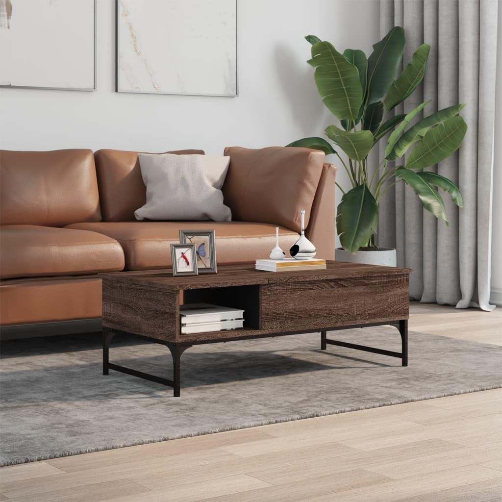 Homgoday Table basse en chêne marron 100 x 50 x 35 cm - Bois d'ingénierie et métal - Table d'appoint pour salon, salle de réception d'invités, chambre à coucher et mobilier de bureau