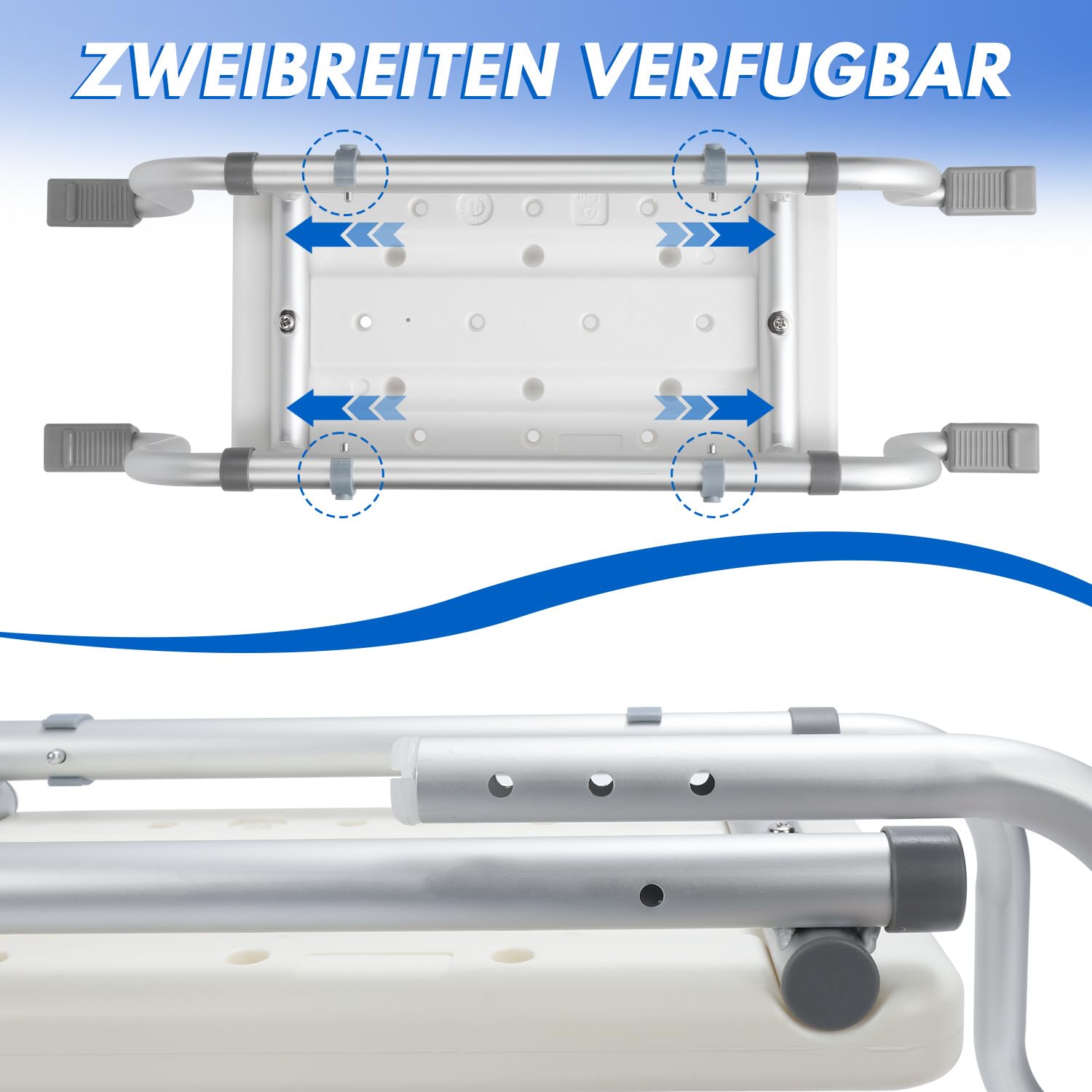 Badewannensitz für Senioren, Ausziehbarer Badewannenbrett mit 136kg Tragkraft, rutschfest Badesitz für Badewanne, Einfach Montage ohne Bohren, Ideal für Behinderte Pflegebedürftige