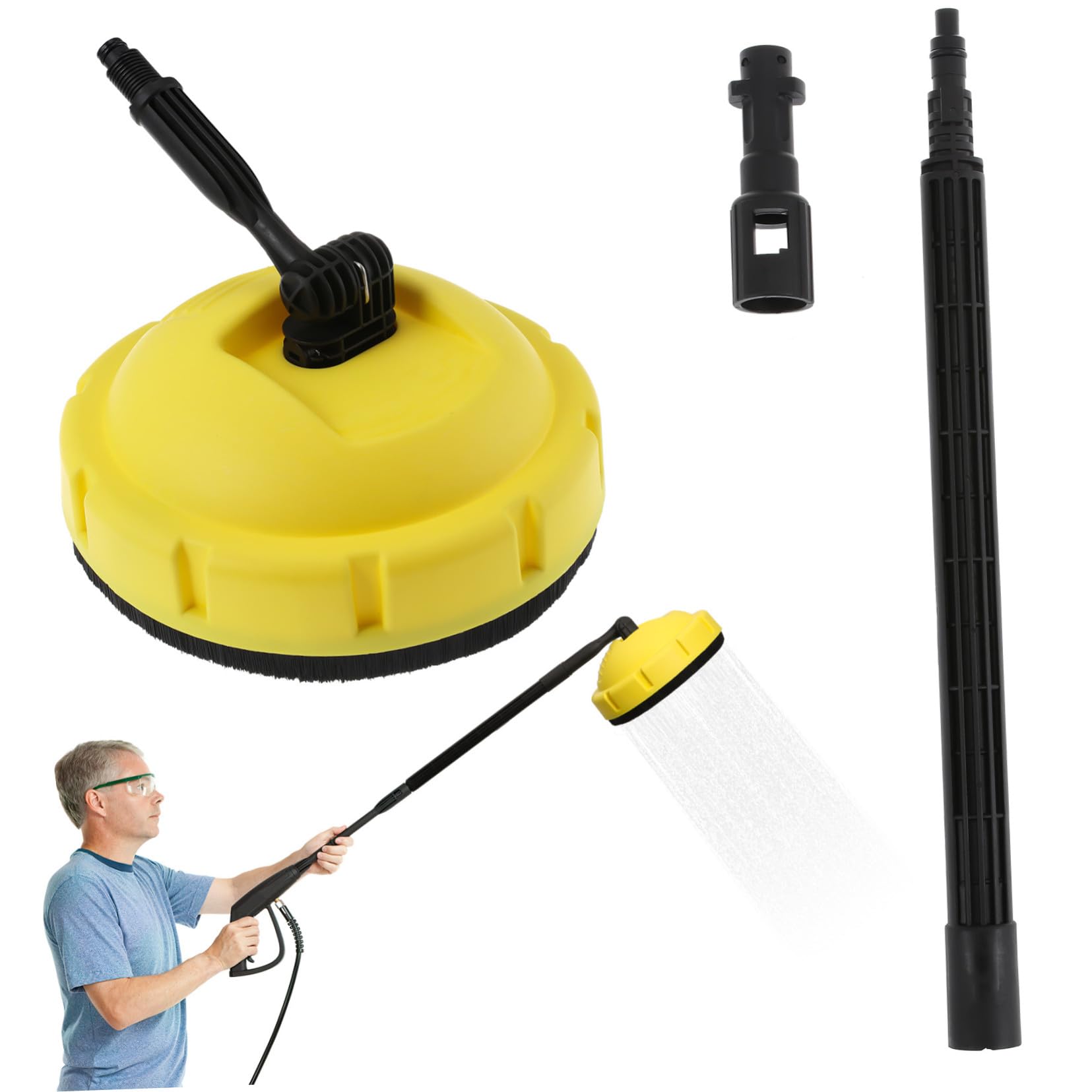 Milisten Limpiador de Superficies para Vehículos con Mango Largo de Plástico, Hidrolavadora Rotativa para Limpieza Profunda en Garajes y Patios