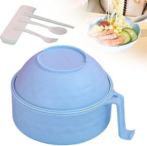 Tazón de ramen para microondas, cuenco para ramen para microondas con colador, juego de tazones para ramen con tapa, asas, cuchara, palillos,