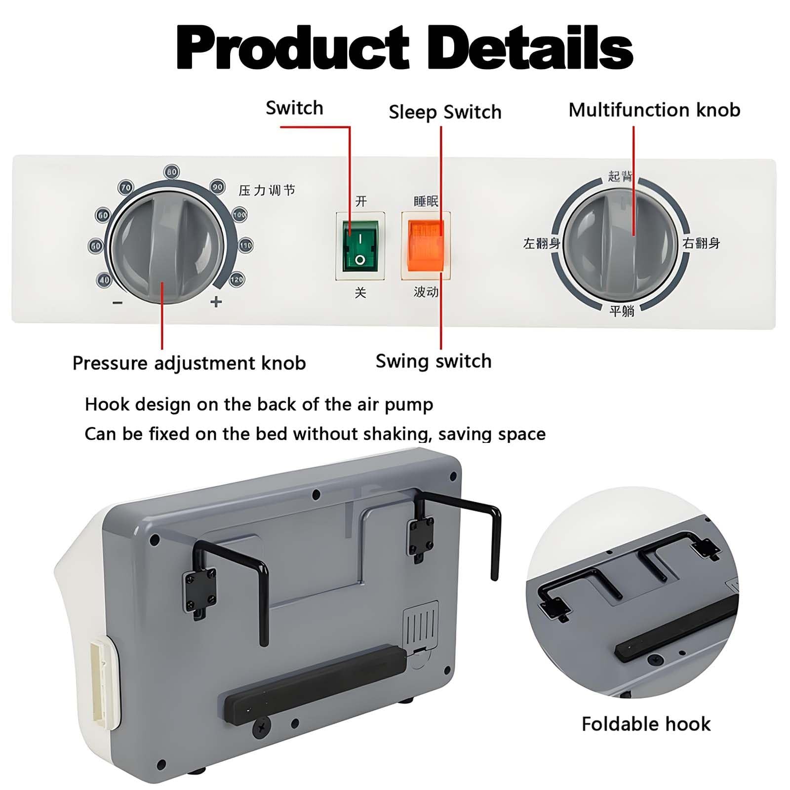 Colchón Presión Antiheridas,Colchón Antiescaras Con Bomba Aire | Colchón Aire Médico Para Reposo En Cama,Estructura Pvc Lavable Impermeable,Volteo Bidireccional,Alivia Escaras Existentes