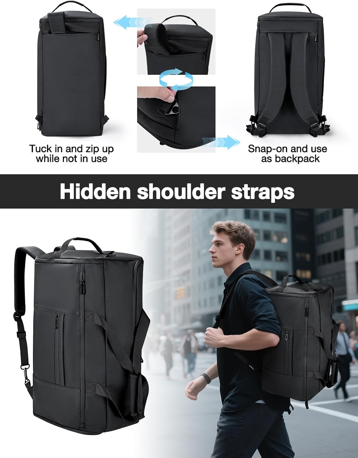 Noozion Garment Duffle Bags for Travel, Convertible Garment Bag with Shoe Compartment,3 in 1 Waterproof Travel Suit Bag with Shoulder Strap for Men Women - Image 5