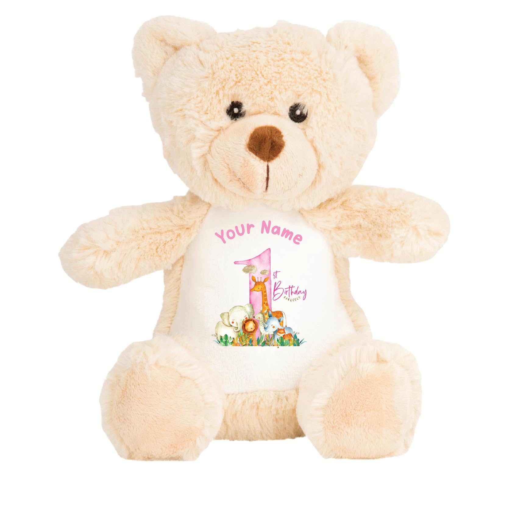 Crafted Memories - Personalised Teddy Bear | Newborn Keepsake | Custom Name Soft Toy for Girls & Boys | Suitable for Baby Birthdays | Pink 1st Birthday | 20-23cm | Personalised Baby Teddy