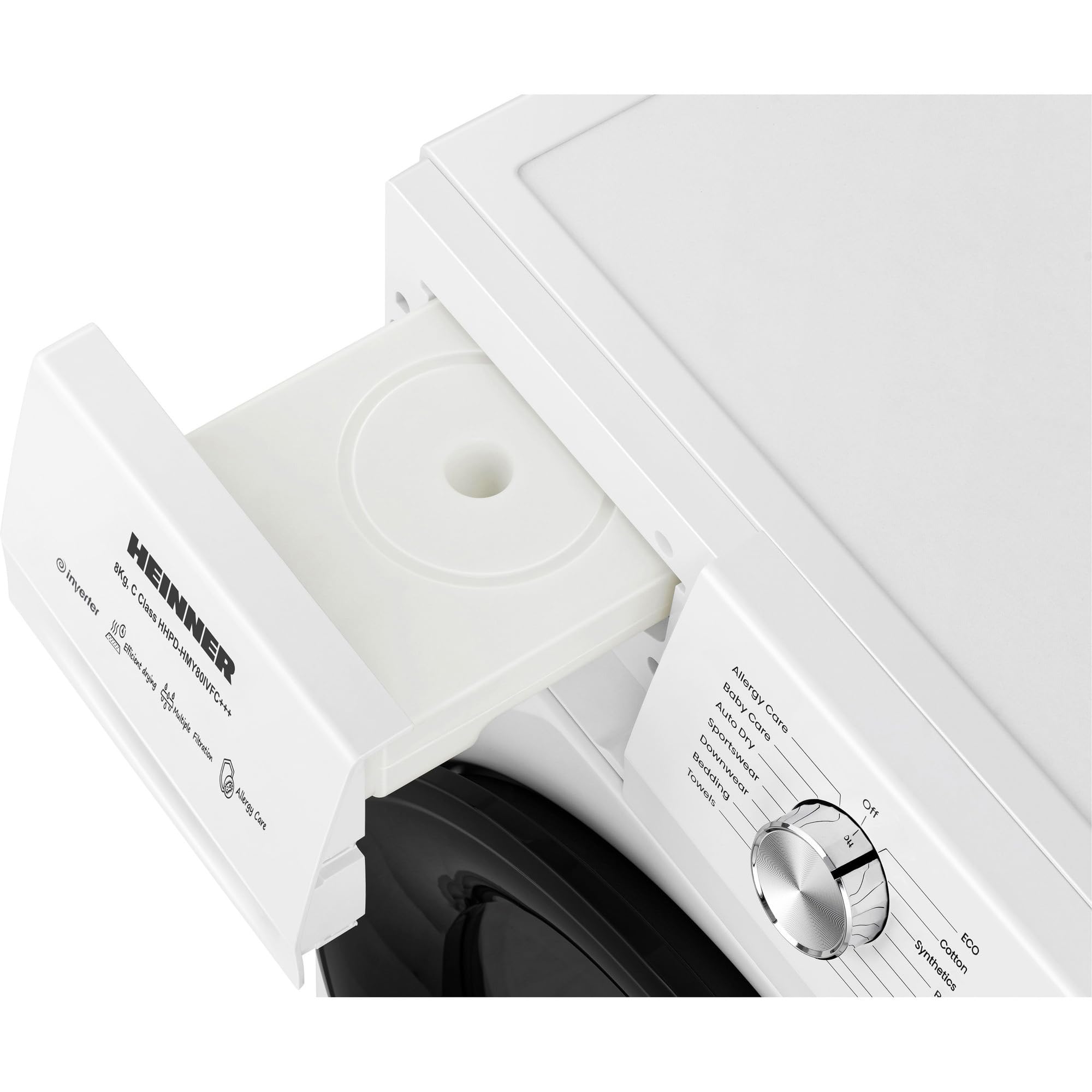 HHPD-HMY80IVFC+++ Wärmepumpentrockner – 8 kg Fassungsvermögen, Inverter-Motor, 15 Trockenprogramme, Energieeffizienzklasse C, Digitales Display, Modernes Weißes Design, 5-Jahres-Garantie