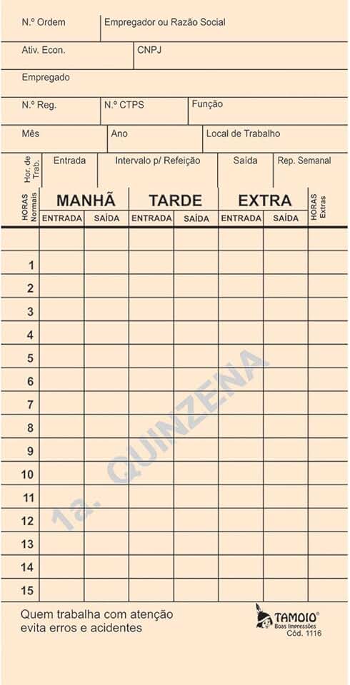 Cartao De Ponto Palha Diponto C/Cnpj Pacote Com 100-85877