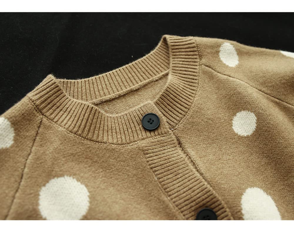 Chaquetas Basicas De Punto Mujer,Cárdigans De Punto Para Mujer Moda Lunares Marrones Jacquard Botón De Cuello Redondo Manga Larga Suéteres Delanteros Abiertos Cárdigan Otoño Suelto De Punto Sua