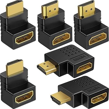 6 Pack HDMI 2.0 Male to Female Angled Adapter Left Right Up Down 90 270 Degree Right Angle HDMI Cable Connector Gold Plated 3D 4K Supported