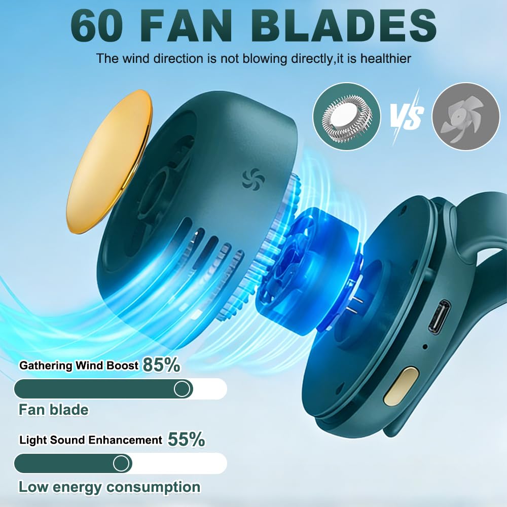 Ventilatore portatile senza pale, piccolo ventilatore a clip, ricaricabile con clip in vita e collo, mini ventilatore elettrico senza pale, ventole di raffreddamento per esterni, viaggi