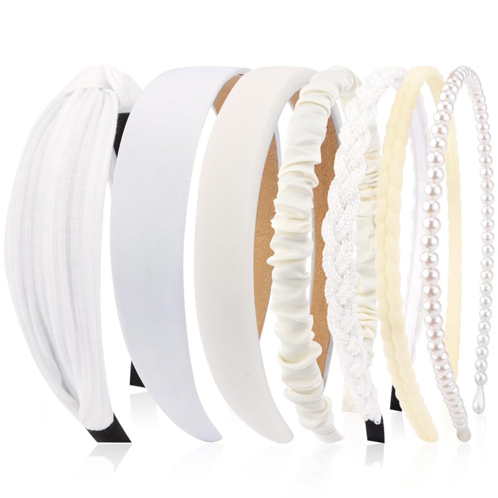 Kotkiddy 7 Stück Haarreifen Set Damen, verschiedene Modelle, Perlen Stirnbänder, Stirnbänd Kunststoff Haarreif Stirnbänder Haarband für Mädchen Damen (weiß)