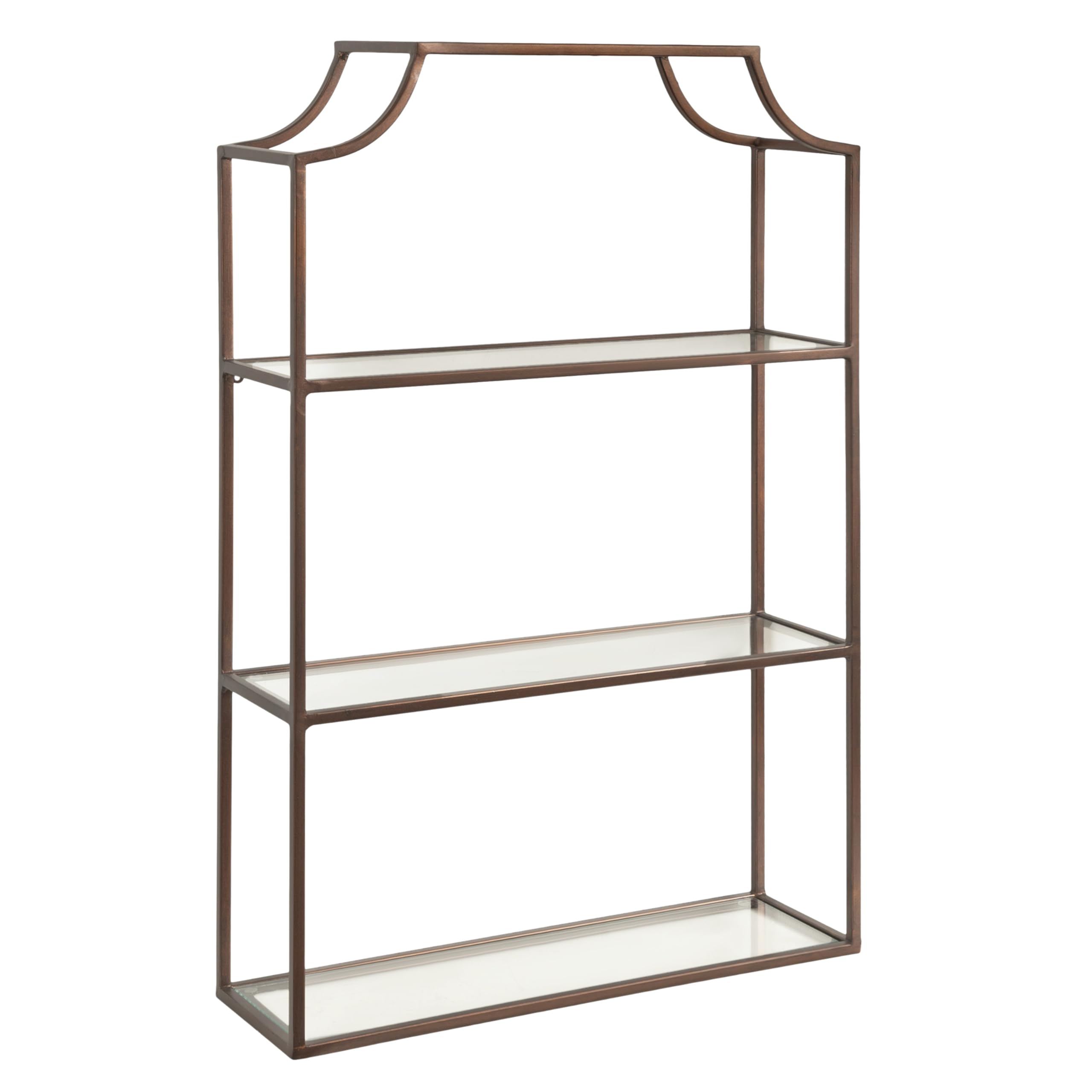 Kate and Laurel Ciel Three-Tiered Wall Shelf, 21 x 30, Bronze, Decorative Floating Shelf Storage and Wall Organizer for Over Toilet Storage Bathroom Display