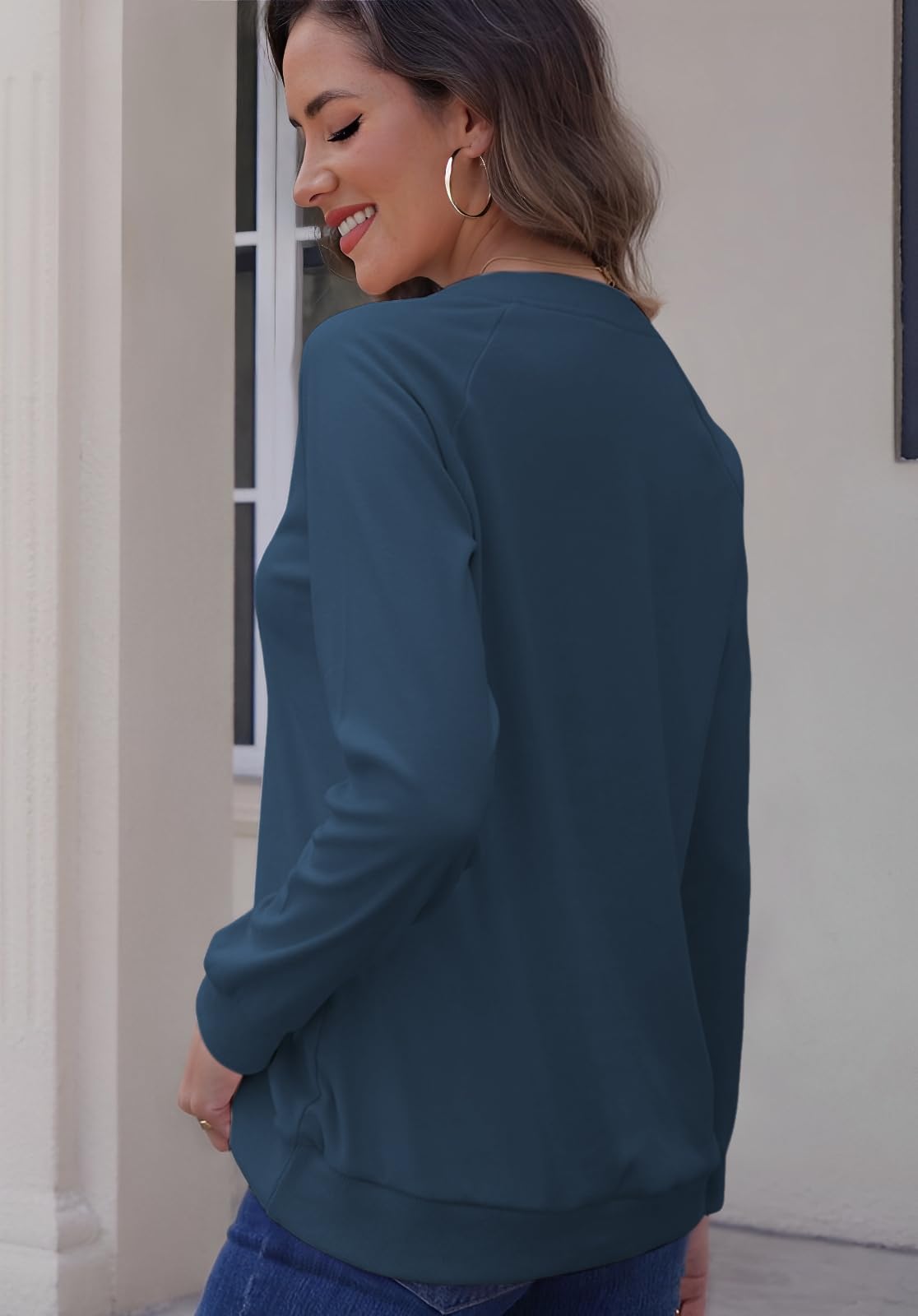 Cuptacc Sudaderas Mujer Sin Capucha Jersey Mujer Invierno Elegante Sueter Cuello En V Manga Larga Casual Cómodo Otoño Moda