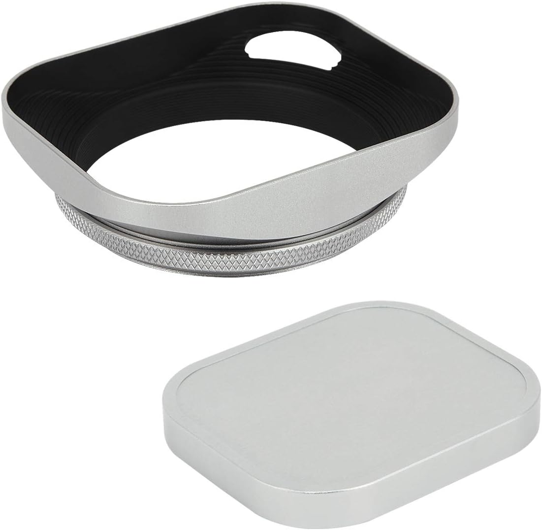 – LH-W58P 58mm Square Metal Screw-in Lens Hood Hollow Out Designed with Cap for Leica Rangefinder Camera with 58mm E58 Filter Thread Lens Silver
