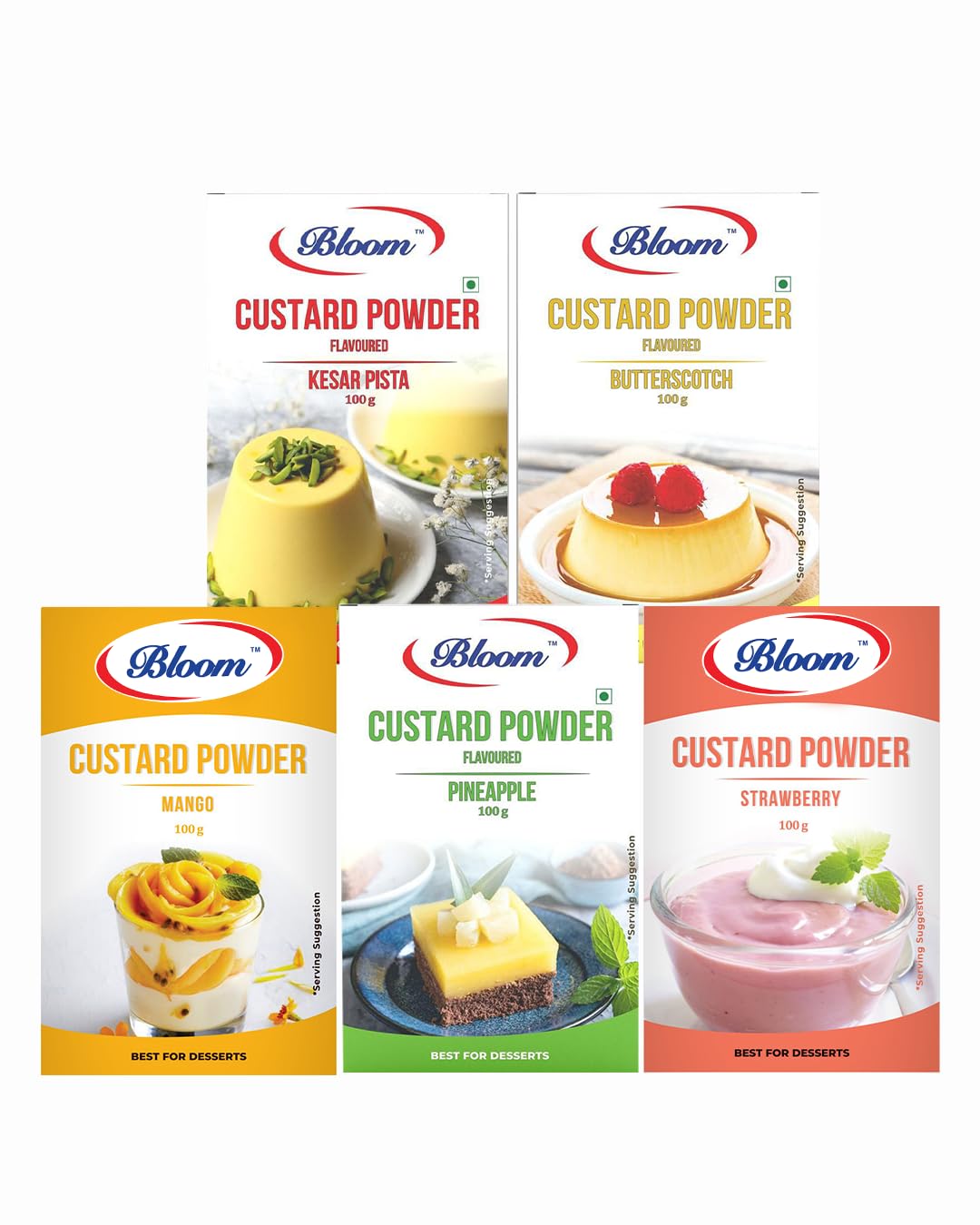 Bloom Custard Powder Mix Combo of Kesar Pista, Butterscotch, Mango, Pineapple, Strawberry - 100 Each (Pack of 5) (B0DCW63QMH) Amazon Price History, Amazon Price Tracker