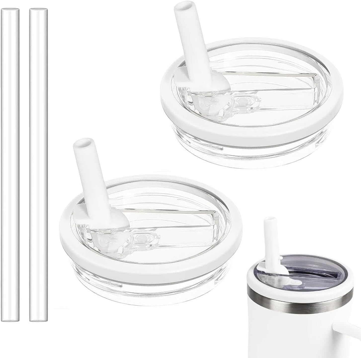 30 OZ Tumbler Lid Replacement Fit for Stanley Quencher, 2 Pack Leakproof Top Cover Spill Proof Flip Straw Lids Compatible with Stanley Cup Accessories, White