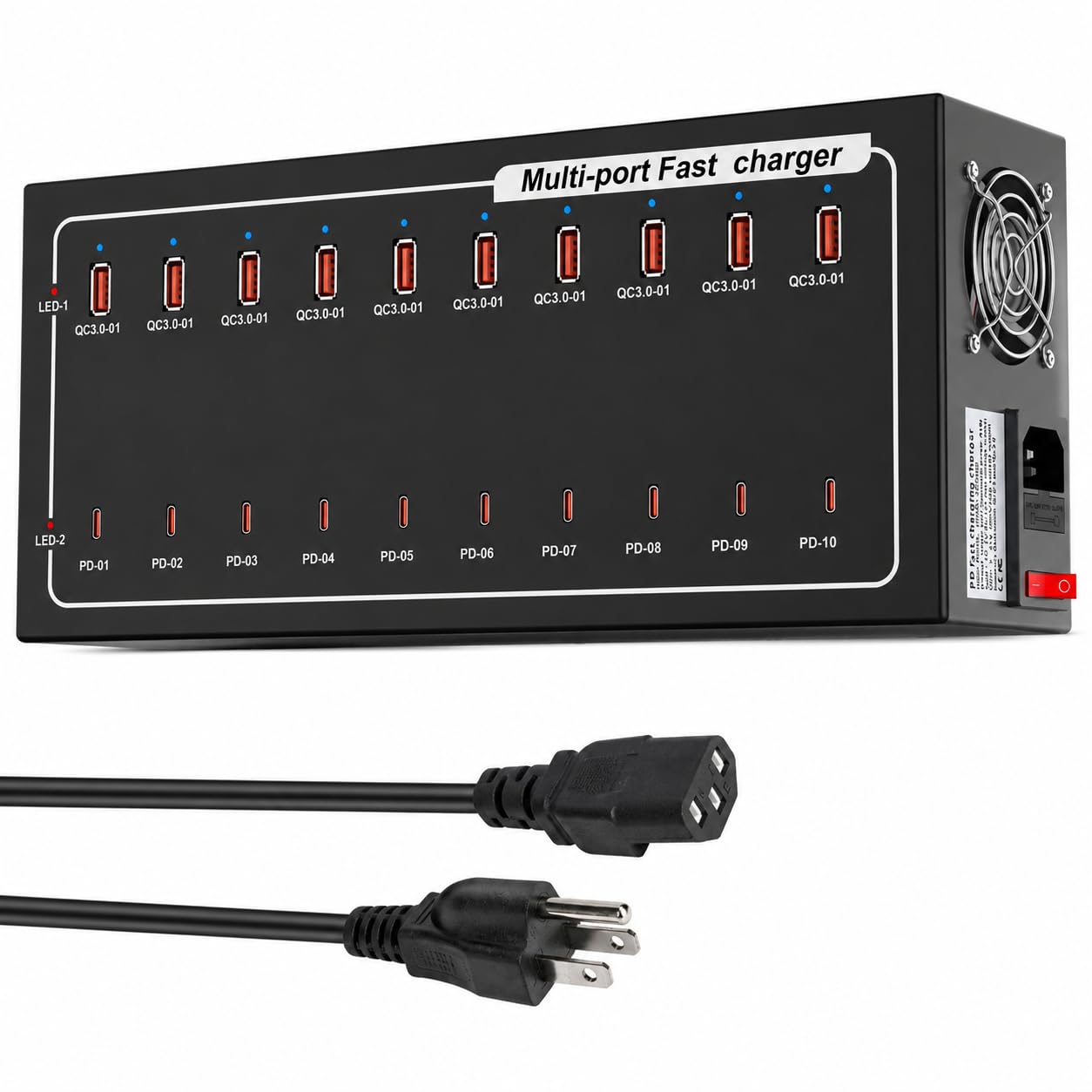 Estación de carga USB de 400 W, 20 puertos (10 USB C + 10 USB A) estación de carga rápida, protección inteligente, soporta carga rápida para MacBook, iPhone, teléfono Android, iPad, tabletas y otros
