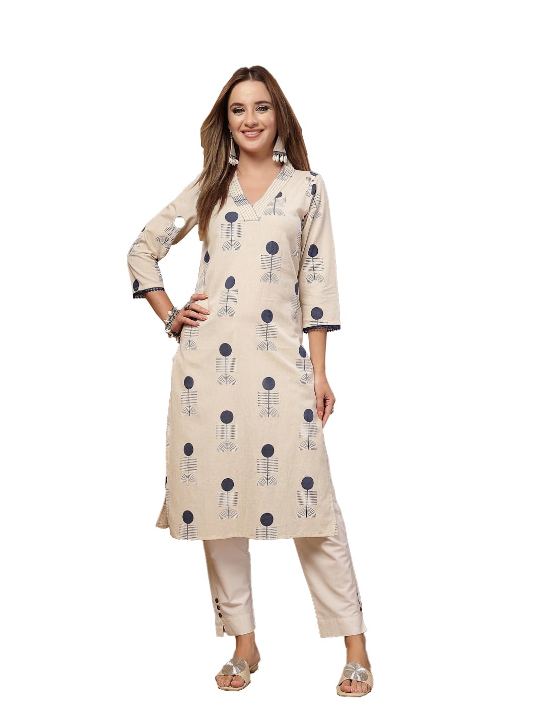 stylum Women's Blue Geomatric Printed Cotton Straight Kurta-picture-36