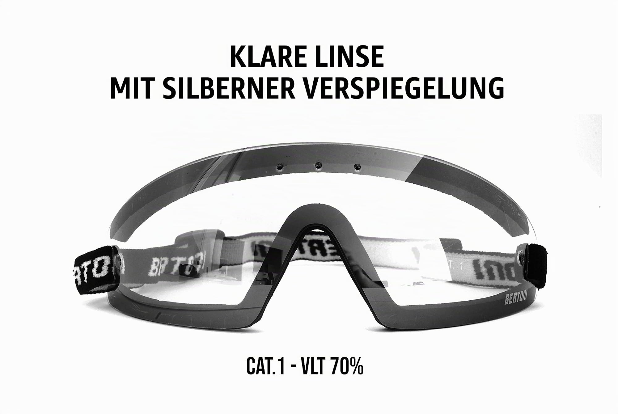 BERTONI Winddichte Sportbrille Schutzbrille für Brillenträger mit Sehstärke - Skifahren - Reiten - Motorradfahrer - Fallschirmspringen - Abnehmbarer Optischer Einsätze AF79