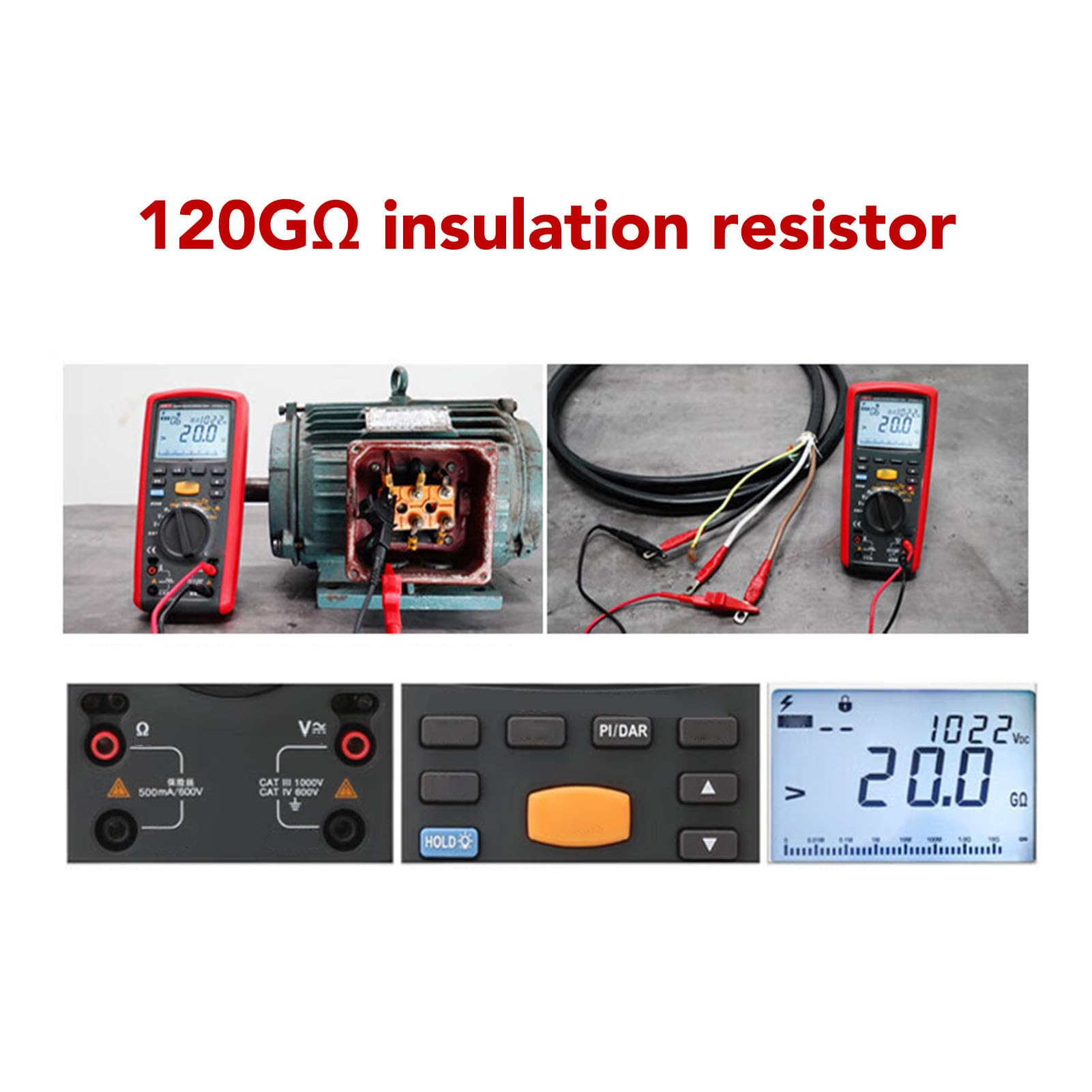 UT505A 1000 V Tragbarer Digitaler Megohmmeter Isolationswiderstandstester mit Konnektivität und Hintergrundbeleuchtetem LCD-Display