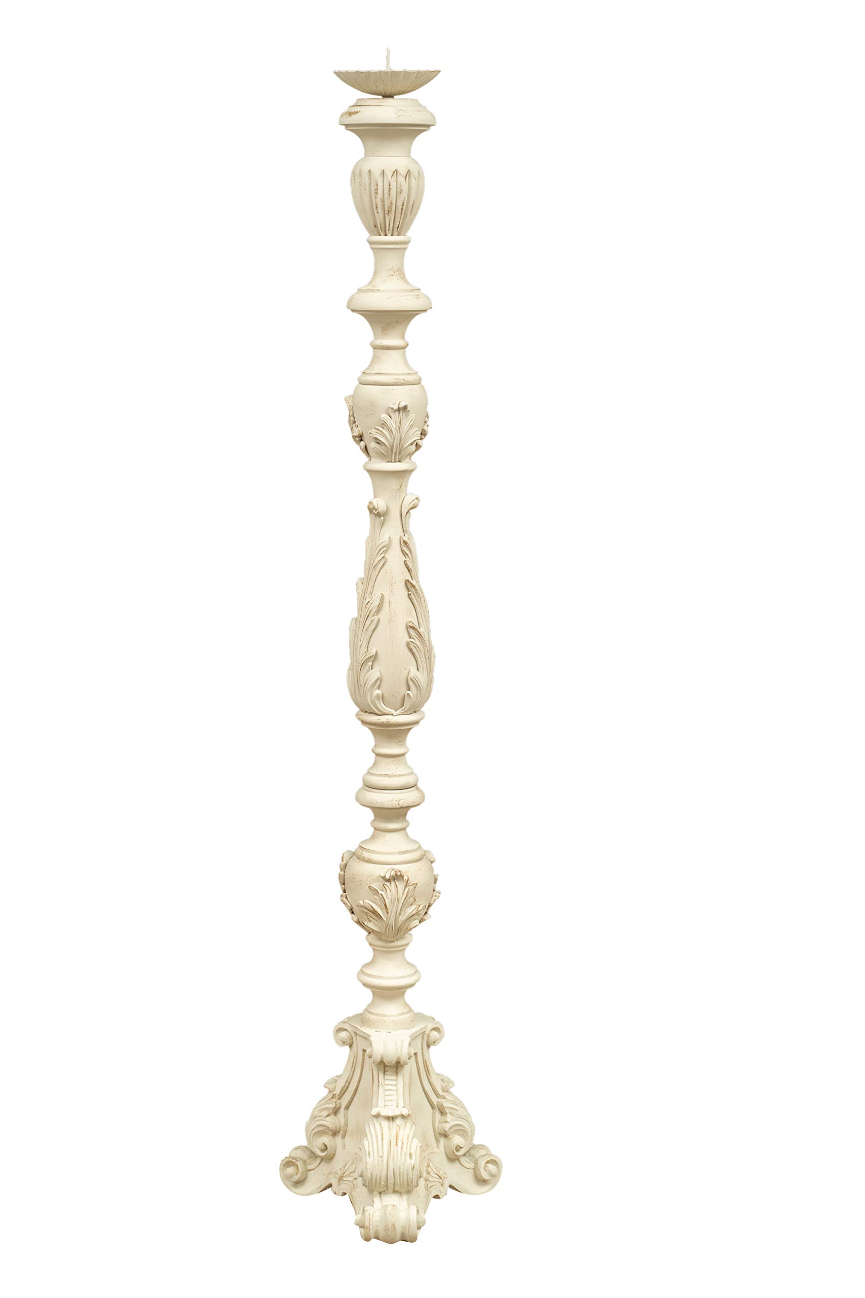 Biscottini Blanco Candelabro De Madera 30,5 X 30,5 X 150 Cm - Portavelas De Madera - Candelabro Made In Italy - Candelabro Shabby - Candelabro De Pie