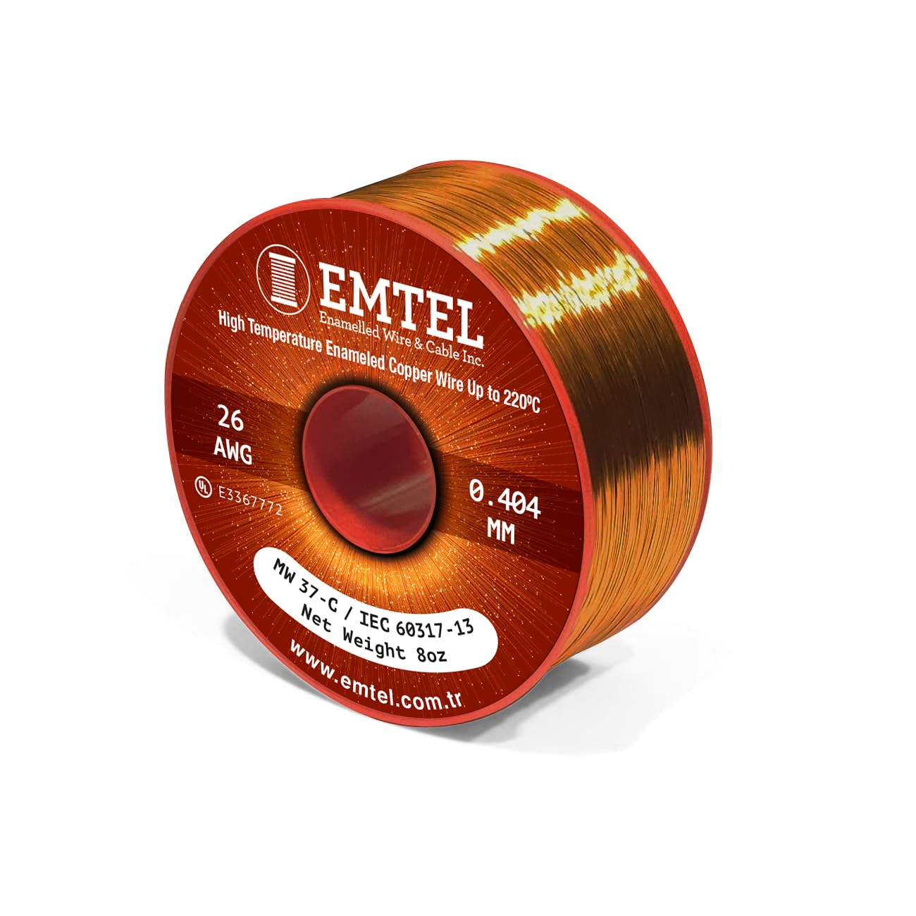 Emtel Filo magnetico da 26 AWG, 226,8 g, filo di rame smaltato per trasformatore di motori elettrici, bobina magnetica, classe termica 220 °C, doppio isolamento