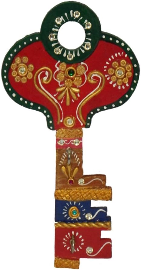 CraftsZilla Handmade MDF Wooden Hand Crafted Key Shape Key Holder Stand Organizer for Wall, Multicolour