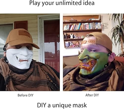 Miniatura 51 de AOUTACC Mascarillas de media cara Airsoft, monstruo demonio malvado, Kabuki, Samurai, Hannya Oni, máscaras protectoras de media cara, baile