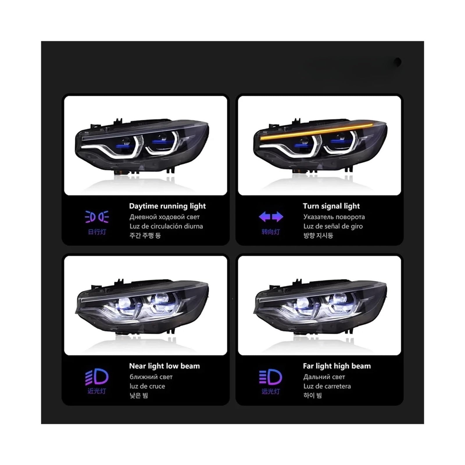 Luci per Auto per BMW Serie 4 F32 Faro Anteriore 2013-2019 F33 F36 F80 425i 428i 430i 435i DRL Indicatori di direzione dinamici Accessori Auto (- Blu)
