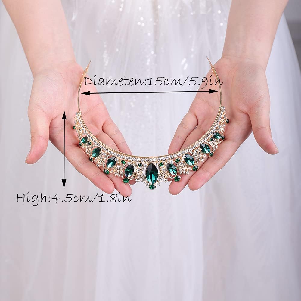 Wekicici Crystal Tiara with Comb Wedding Green Crown Princess Queen Headband for Brides Hair Accessories for Women Halloween Birthday Costume Party Pageant