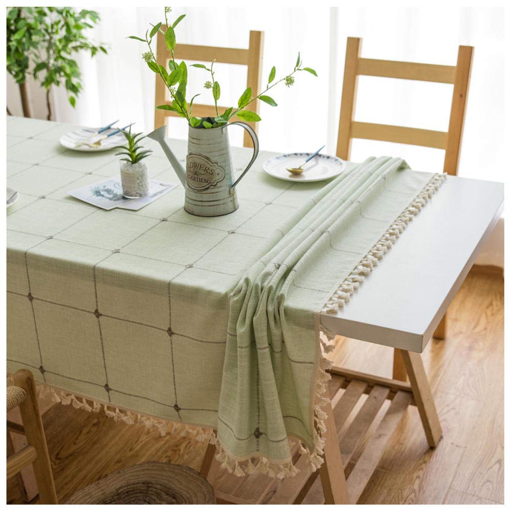 WLL Nappe de Table en Lin de Coton Rectangle, 120x210cm, Vert Nappe de Gland de Couleur Unie, Couverture de Table de décoration Anti-poussière pour la Table de Pique-Nique de Cuisine à Manger