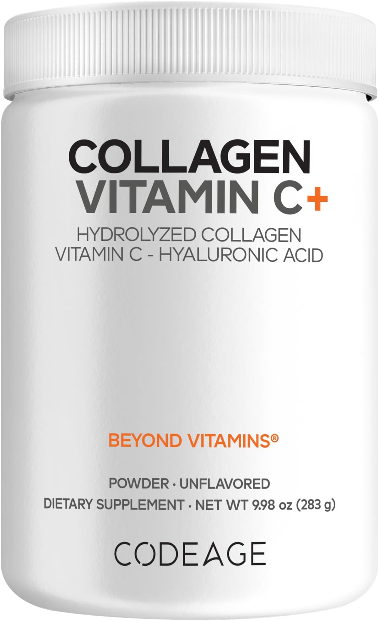 Codeage Collagen Peptides Powder + Vitamin C - 20g Grass-Fed Collagen Per Serving - Digestive Enzymes, Hyaluronic Acid, 18 Amino Acids - Hydrolyzed Collagen Protein - Non-GMO, Unflavored - 9.98 oz