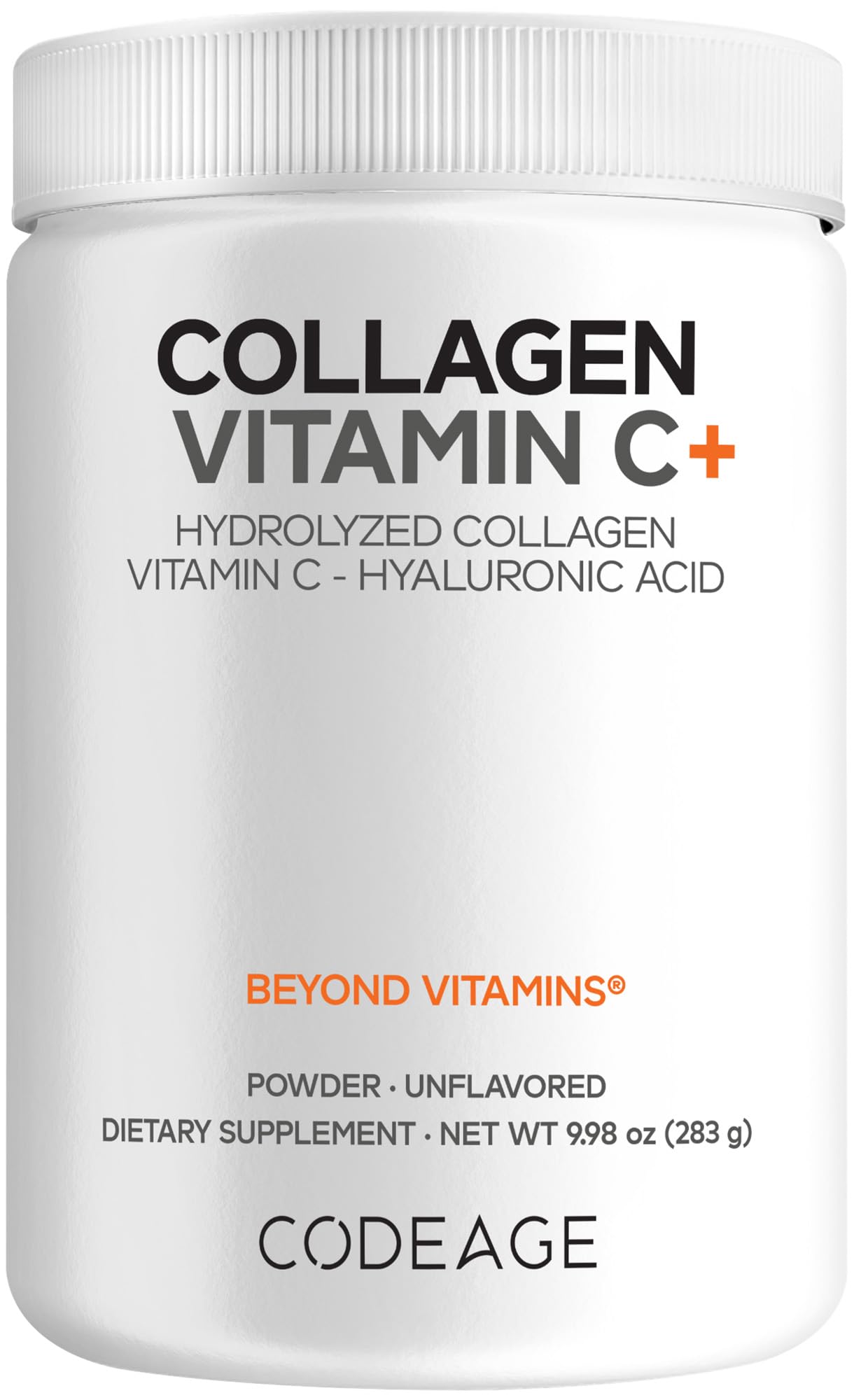 Codeage Collagen Peptides Powder + Vitamin C, Digestive Enzymes, Hyaluronic Acid, Amino Acids - Hydrolyzed Protein Collagen Type I & III Grass Fed Collagen - Non-GMO, Gluten-Free, Unflavored - 9.98 oz