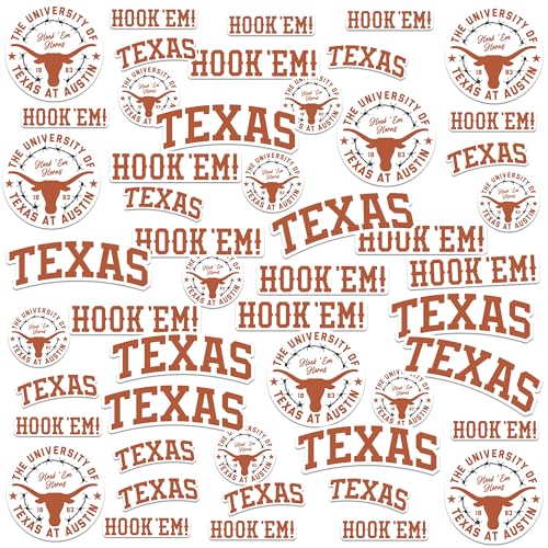 University of Texas Longhorns Hook Em 50ct Vinyl Sticker Pack Large Waterproof Texas & Hook Em UT Austin Decals for Laptops Water Bottles Tablets Scrapbooks Vehicles & More