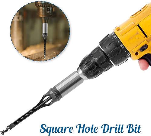 Miniatura 5 de Broca de agujero cuadrado, broca de cincel de mortaja de sierra de agujero de carpintería de 14 pulgadas, herramienta de brocas en espiral de cincel