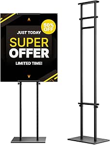 Display Stand Sign Holder, Heavy Duty Adjustable Pedestal, Double-Sided for Boards & Foam Signs, Fits Up to 75 Inches