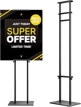 WHAUU Display Stand Sign Holder,Heavy Duty Adjustable Pedestal Sign Stand Up to 75 inch,Double-Sided for Board & Foam Sign,Sign Stand with Base,Fit Wedding,Restaurant or BusinessPoster not Included