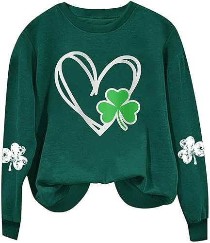 Camiseta del Día de San Patricio para mujer 2024 con cuello redondo y trébol de la suerte, regalo de Lucky St.Paddys