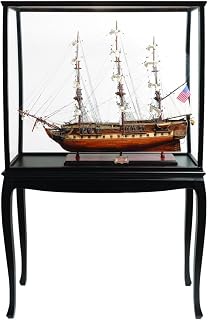 69 in. Wood Brown 1797 USS Constitution Large Floor Hand Painted Decorative Boat with Case