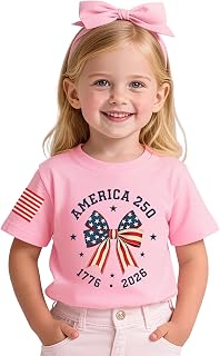 KEKEMI Kid Toddler Girl 4th of July Shirt 250th America Anniversary T-Shirt 1776 2026 Patriotic Tees Independence Day Outfit