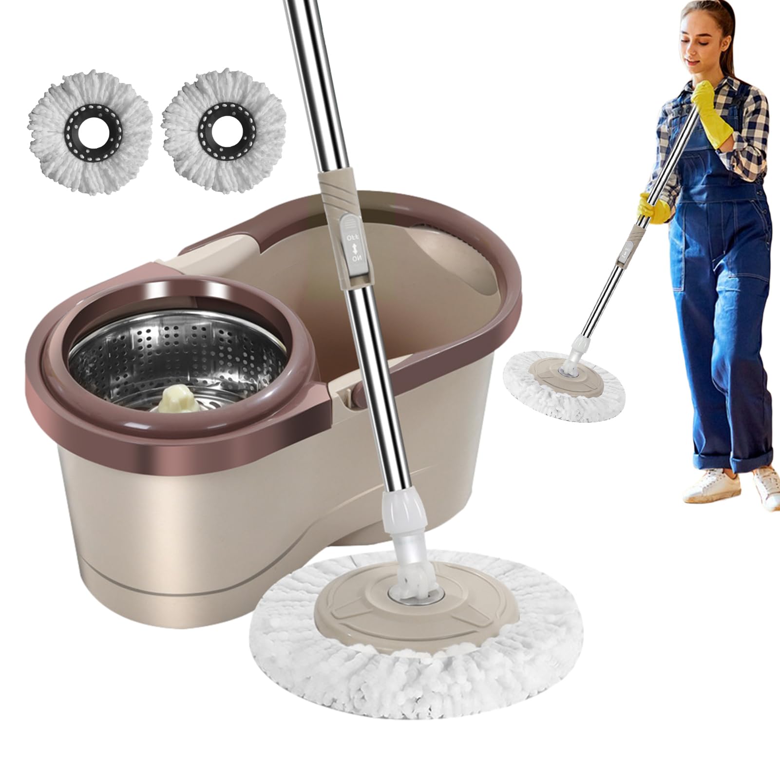 de cubo Mop, fregona con escurridor, fregona con mango de acero inoxidable, cubo de centrifugado automático, fregona y cubo para salón, cocina, balcón, sala de estudio | cubo de centrifugado automático, fregona y cubo para salón, cocina, balcón, sala de e